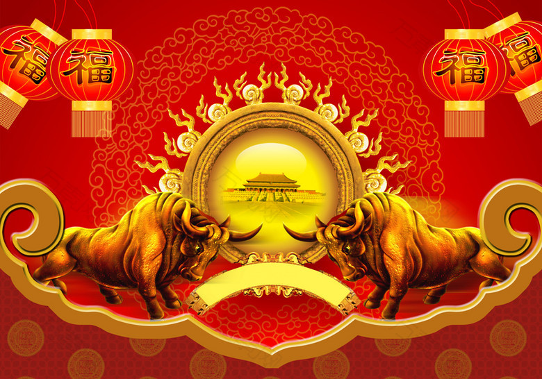 红色中国风金牛背景素材