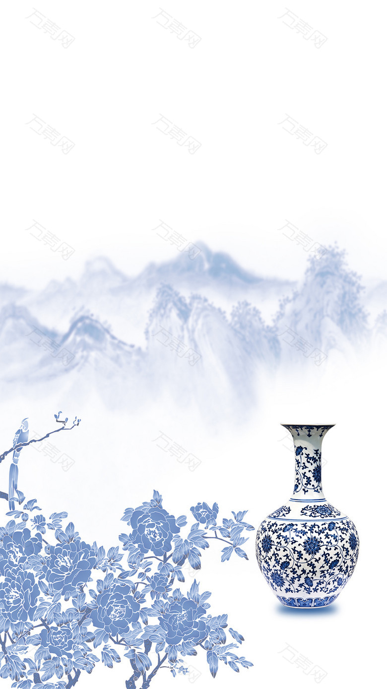 中国风青花瓷文化PSD分层H5背景素材