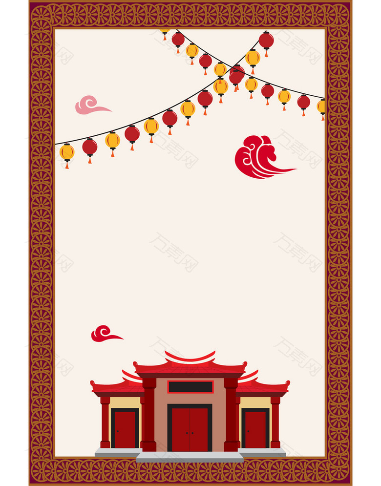 中国风灯笼简约边框平面广告