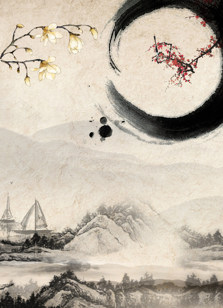 中国风古典梅花山峦背景素材