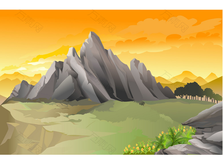 黄昏下的山丘一景