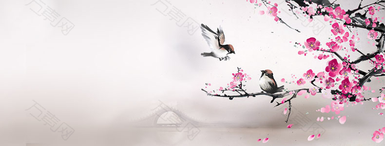 中国风梅花小鸟树枝背景