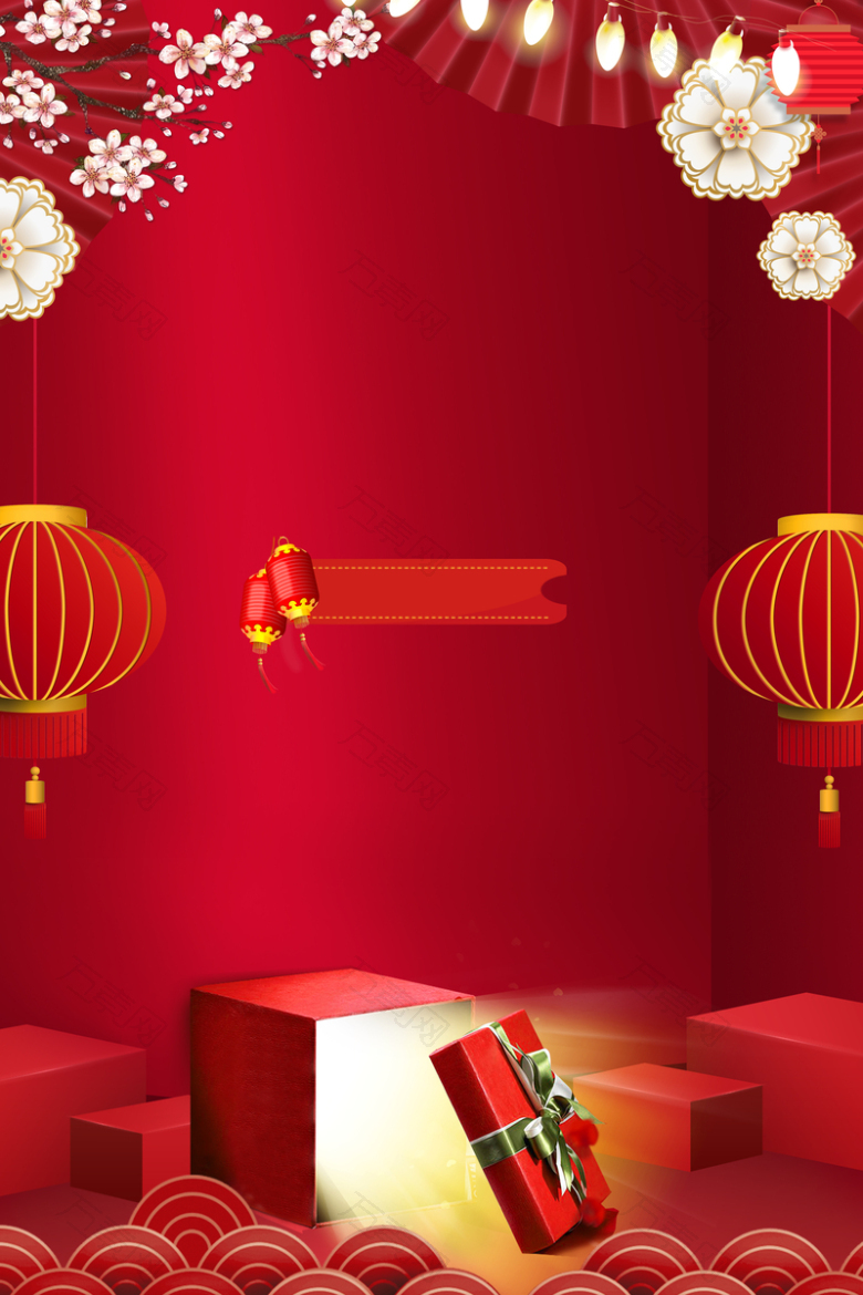 红色花朵灯笼装饰背景图