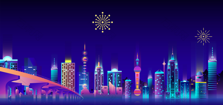 炫酷渐变城市剪影banner