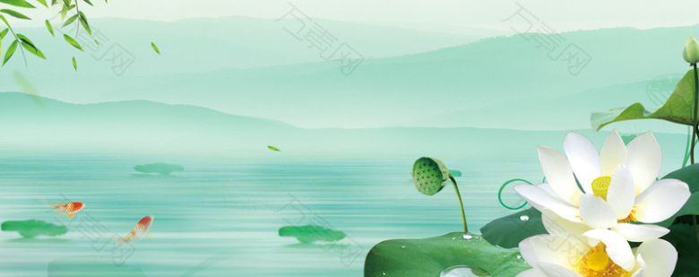 夏天文艺荷花小清新蓝色背景