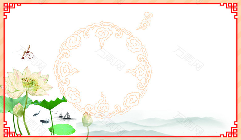 中国风山水画边框海报PSD背景素材