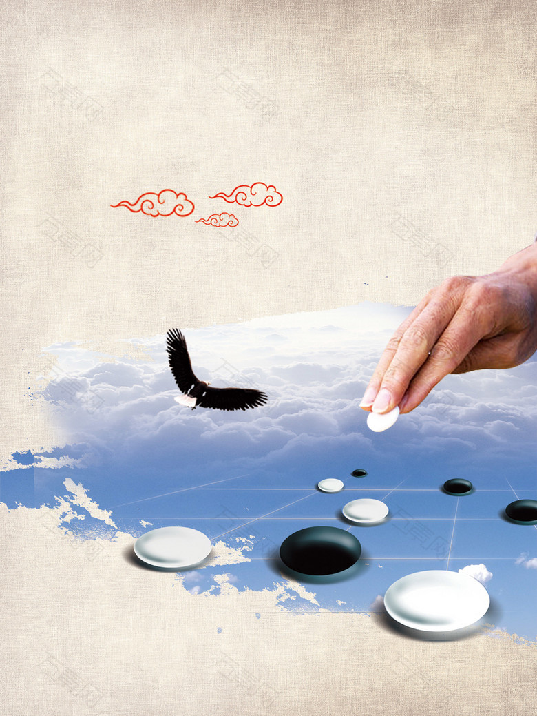 围棋质感手势创意商务广告背景素材