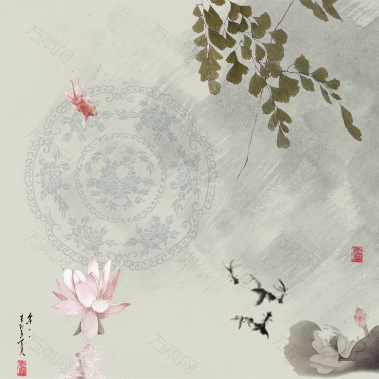 国画莲与鱼主图