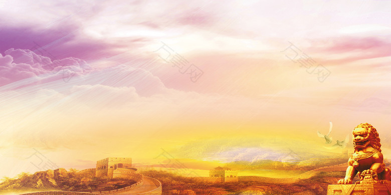 天空大气黄色狮子背景