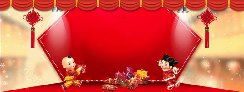 新年扁平红色海报banner背景