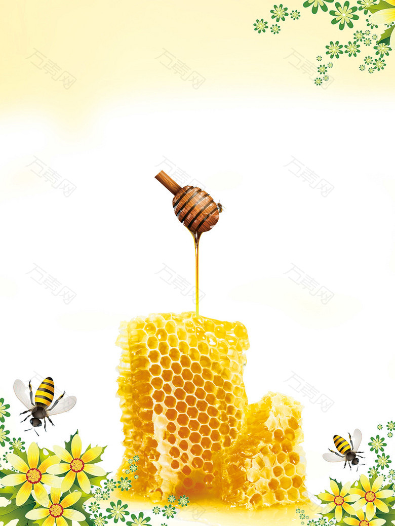 黄色蜂巢蜂蜜蜜蜂花朵采蜜背景素材