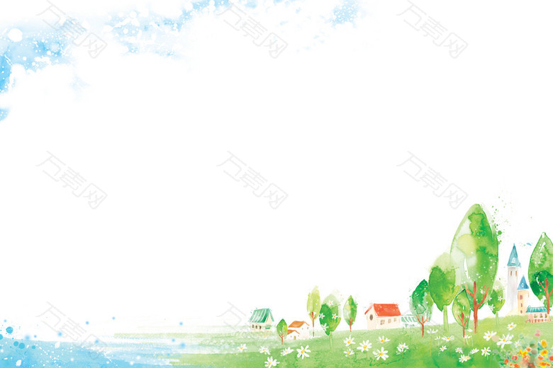 手绘蓝天村庄背景