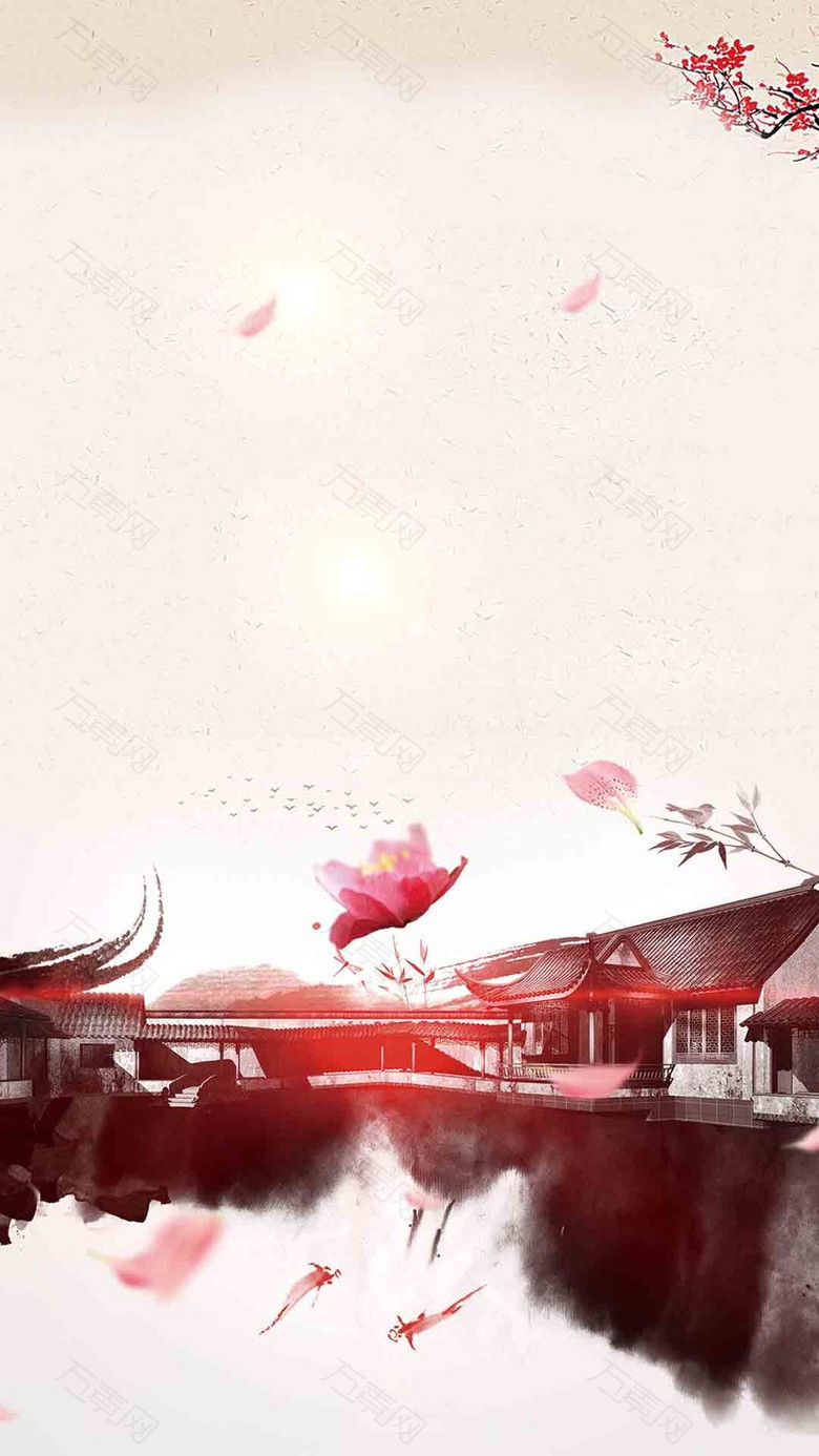 黄色唯美中国风乌镇PSD分层H5背景素材
