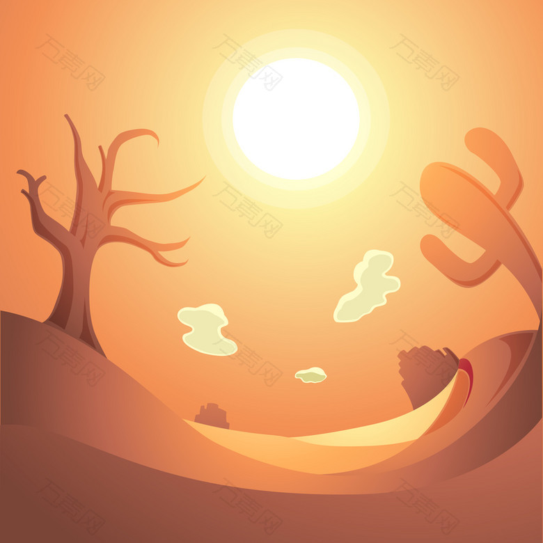 西部沙漠卡通烈日背景素材