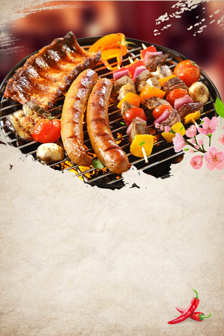 中华美食特色烤肉背景