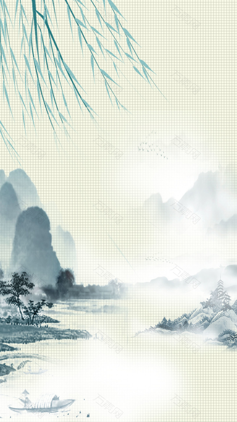 中国风水墨山水春天广告