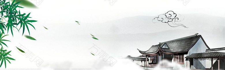 中国风简约水墨古镇旅游海报背景
