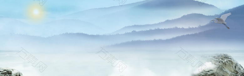 梦幻中国风水墨山水云雾海报banner图
