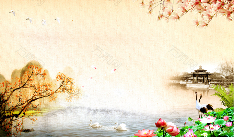 中国风园林风景重阳节海报背景psd