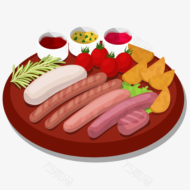 创意手绘卡通美食烤肠水果素材