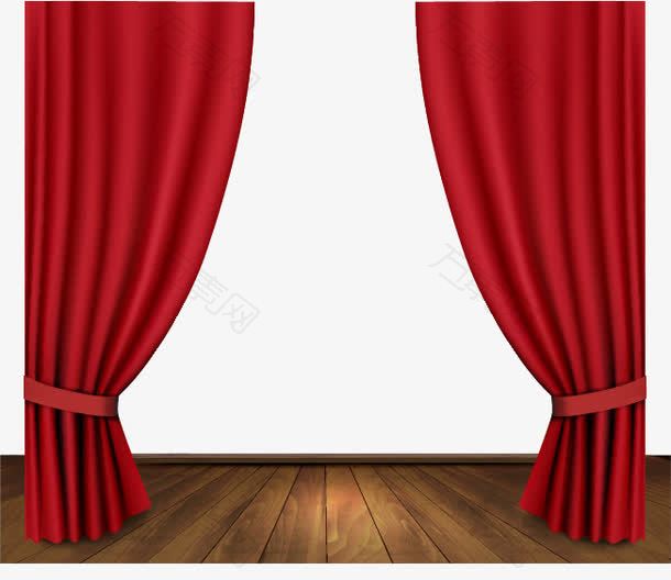 矢量拉开的红幕木地板