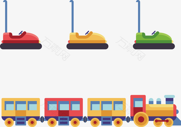 矢量游乐场碰碰车与小火车
