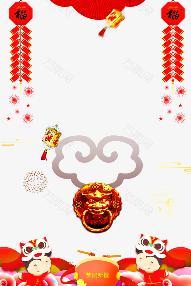 春节鞭炮灯笼祥云烟花