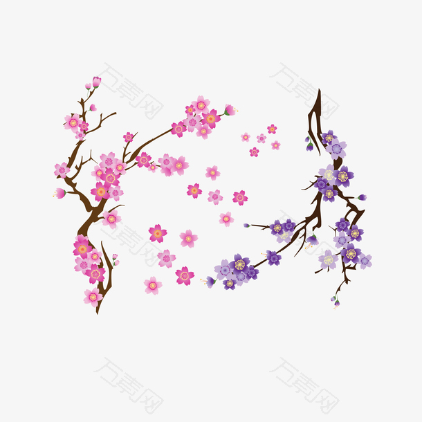 矢量卡通彩色腊梅花枝