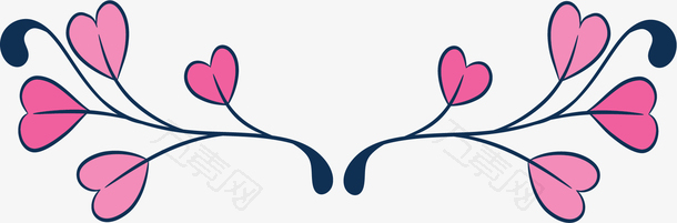 粉色爱心树叶边框