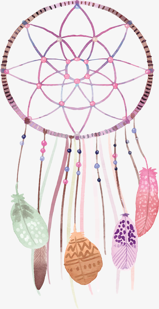 水彩手绘羽毛挂饰