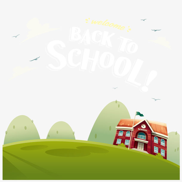 可爱山水学校矢量卡通