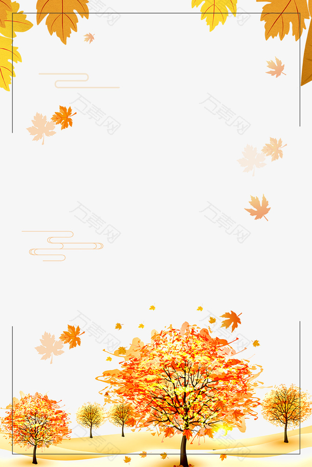二十四节气之立秋金色秋叶装饰边