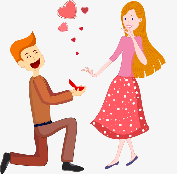 手绘求婚情侣人物插画