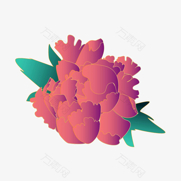 国潮金边牡丹花