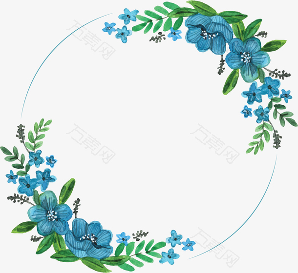 手绘风蓝色花朵花环