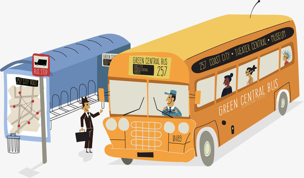 手绘风城市公交站台