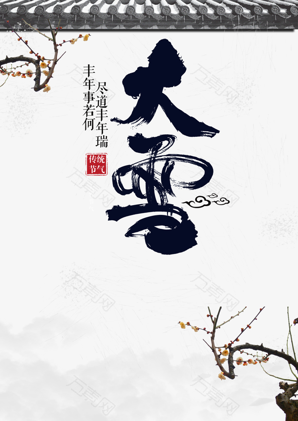 冬季大雪树枝屋檐雪花