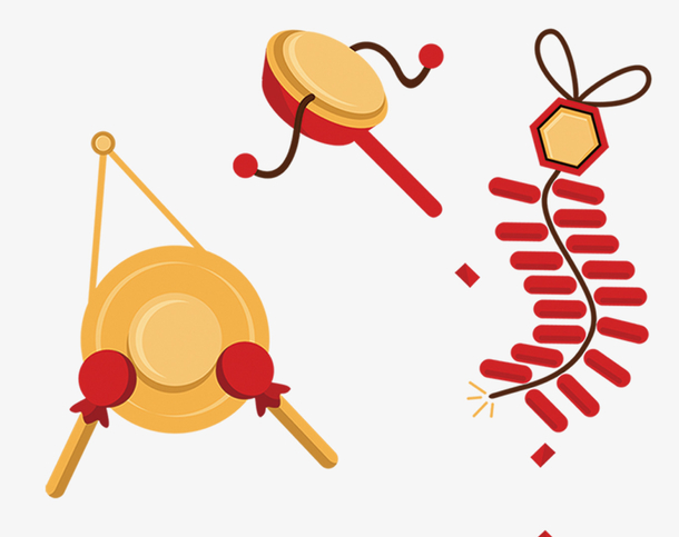 红色喜庆手绘卡通锣鼓