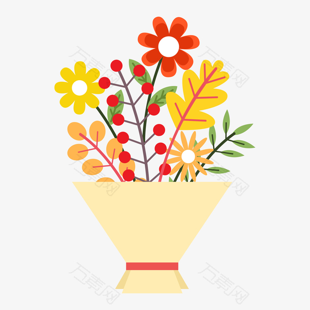 一束鲜花树叶花束