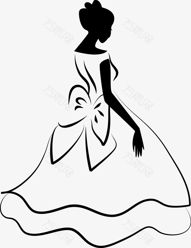 手绘白色婚纱礼服图