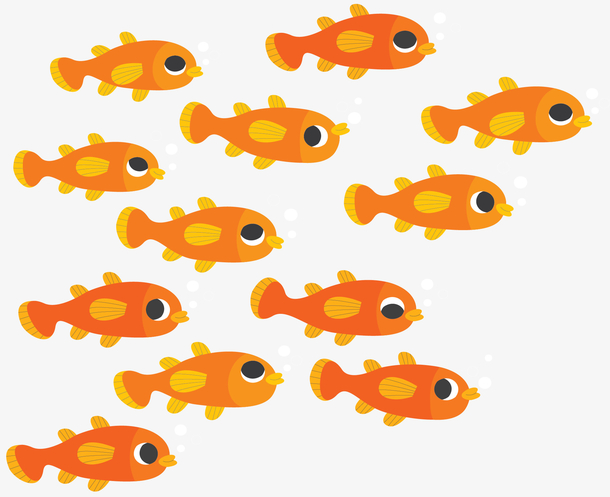 海洋里可爱的卡通鱼群