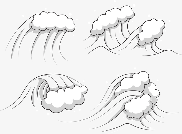 图黑白素描海浪