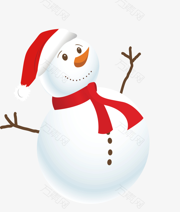 戴着圣诞帽的冬日雪人
