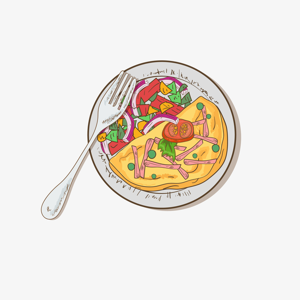 矢量卡通西式简餐煎蛋饼