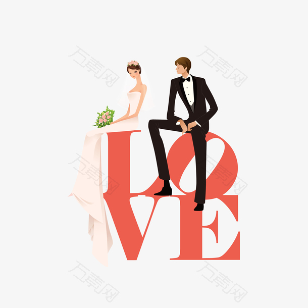 卡通浪漫插画新婚婚纱裙摆
