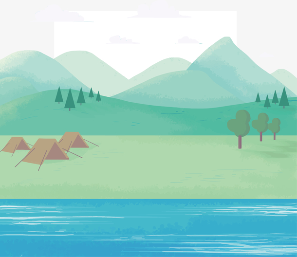 卡通野外湖边度假素材