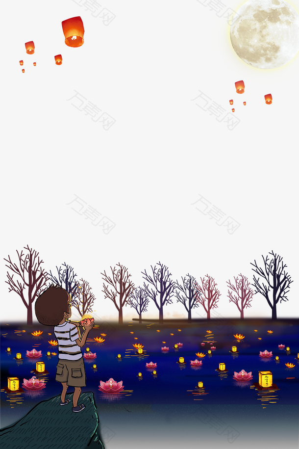 中元节唯美海报边框设计