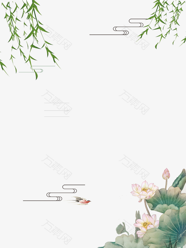 古风柳树荷花祥云