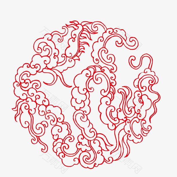 红色祥云春节图案元素