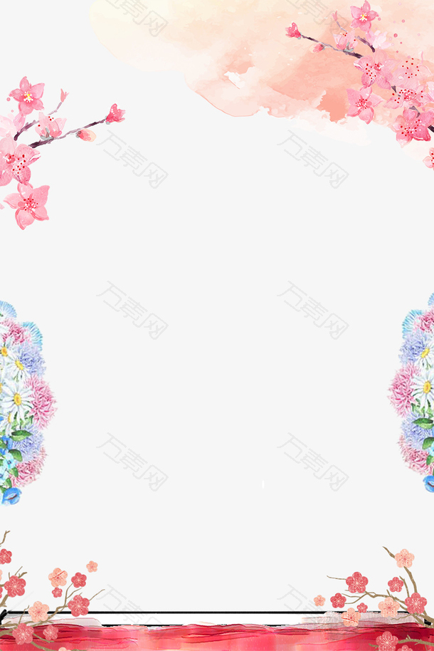 水墨手绘花朵边框